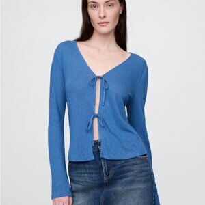 Gap Linen Blend Tie Front Sweater | Blue | S